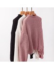 Forefair Casual sweter z golfem kobieta zima dzianinowe swetry latarnia rękaw krótki czarny biały dzianiny solidna kurtka damska