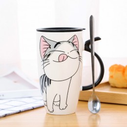Kreatywny kolorowy kot żaroodporny kubek kreskówka z pokrywką 450ml kubek kotek ceramika do kawy kubki dzieci kubek do biura do 