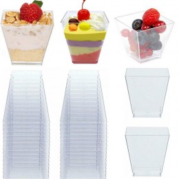 50 sztuk 60ml jednorazowe plastikowe kubki przezroczysta porcja przezroczyste trapezowe pojemnik na jedzenie dla galaretki jogur