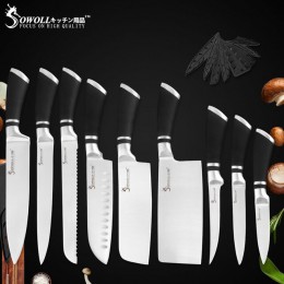 Marka sowoll 9 sztuk zestaw noży kuchennych zestaw nóż ze stali nierdzewnej Chef chleb krojenie siekanie trybowanie Santoku Util