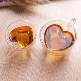 Serce w kształcie serca podwójna ściana szklany kubek odporne na Kungfu kubek do herbaty mleka sok z cytryny kubek Drinkware fil