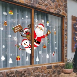 Cartoon naklejki świąteczne na witryna okienna wymienny święty mikołaj Snowman naklejki dekoracyjne do domu klej pcv nowy rok sz