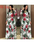 Elegancka wiosenna jesień kobiety sukienka 2019 Casual Bohmia kwiat drukuj Maxi sukienki moda Hollow Out tunika Vestidos sukienk