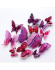 12 sztuk Multicolor dwuwarstwowe skrzydła 3D naklejka na ścianę z motylem magnes pcv motyle Party Kids sypialnia lodówka Decor m