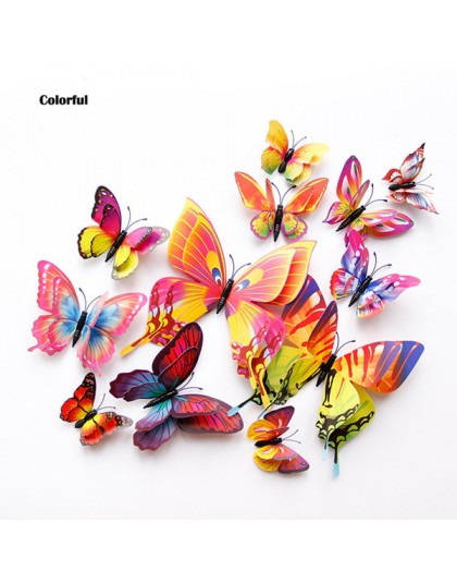 12 sztuk mieszane kolor podwójna warstwa motyl 3D naklejki ścienne do dekoracji ślubnych magnesy w kształcie motyli naklejki na 
