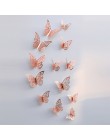 12 sztuk/zestaw różowe złoto 3D Hollow naklejka na ścianę z motylem do wystroju domu motyle naklejki dekoracja pokoju na dekorac