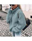 Forefair Oversize sweter z dzianiny z golfem zimowy sweter z dzianiny Plus rozmiar Slim z zielonymi, pomarańczowymi, białymi, ci