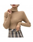 Jesień jesień sweter damski Slim miękki długi rękaw na szyję dzianinowy sweter Sexy Slim Stretch swetry z golfem