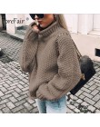 Forefair Oversize sweter z dzianiny z golfem zimowy sweter z dzianiny Plus rozmiar Slim z zielonymi, pomarańczowymi, białymi, ci