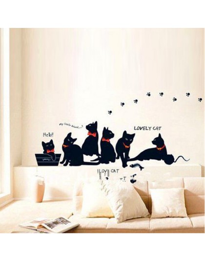 Naklejki ścienne winylowe tapety kreskówka zwierzęta czarny kot rodzina sofa do salonu naklejki ścienne dekoracja domu plakat do