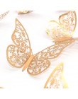 12 sztuk/zestaw 3D naklejki ścienne Hollow Butterfly papieru 3 rozmiary srebrne złote naklejki naklejki na lodówkę strona główna