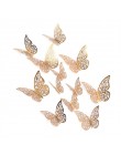 12 sztuk/zestaw 3D naklejki ścienne Hollow Butterfly papieru 3 rozmiary srebrne złote naklejki naklejki na lodówkę strona główna