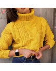 2019 jesienno-zimowy krótki sweter damski dzianinowy swetry z golfem Casual miękki sweter moda z długim rękawem Pull Femme