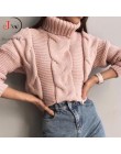 2019 jesienno-zimowy krótki sweter damski dzianinowy swetry z golfem Casual miękki sweter moda z długim rękawem Pull Femme