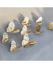 12 sztuk/zestaw Hollow 3D naklejka na ścianę z motylem do dekoracji ślubnych salon okno pokoju Home Decor złote srebrne motyle n
