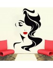 Piękna naklejka na ścianę salonu piękna dama fryzjer dla pani czerwone usta Vinyl Makeup naklejka do włosów fryzjerzy naklejka