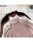 Neploe 2020 jesień zima Ruffles sweter z golfem Ruched kobiety swetry wysoki elastyczny jednolity, damski Slim Sexy dzianinowe s