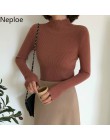 Neploe 2020 jesień zima Ruffles sweter z golfem Ruched kobiety swetry wysoki elastyczny jednolity, damski Slim Sexy dzianinowe s