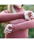 Neploe 2020 jesień zima Ruffles sweter z golfem Ruched kobiety swetry wysoki elastyczny jednolity, damski Slim Sexy dzianinowe s