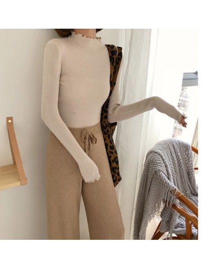 Neploe 2020 jesień zima Ruffles sweter z golfem Ruched kobiety swetry wysoki elastyczny jednolity, damski Slim Sexy dzianinowe s