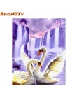 RUOPOTY ramka łabędź zwierzęta ręcznie malowany obrazek By Numbers Wall Art Picture płótno akrylowe malowanie na dekoracje ślubn