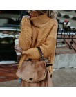 Danjeaner kobiety Retro golf dzianiny długie swetry jesień zima dorywczo luźne jednolite swetry gruby dzianinowy sweter Pull