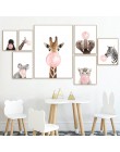 Różowa bańka słoń żyrafa dziecko plakat zwierząt ściany płótno artystyczne przedszkole obraz z nadrukiem Nordic Kid pokój dzieci