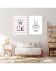 Różowy Cartoon przedszkole dziewczyna obraz na ścianie plakat drukuj królik korona pokój dziecięcy nowoczesne na płótnie malarst