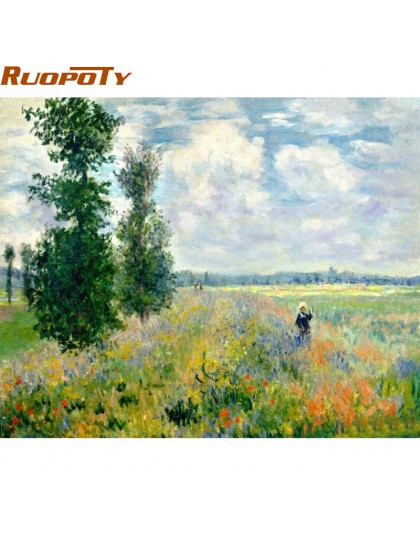 RUOPOTY obraz w ramie pole krajobraz ręcznie malowany obrazek według numerów ręcznie malowany obraz olejny nowoczesny obraz ście