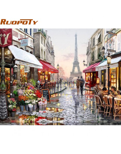 RUOPOTY Paris Street zrób to sam Painting By Numbers Handpainted płótnie obraz z domu Wall Art Picture Do salonu wyjątkowy preze