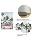 Ocean płótno z krajobrazem plakat styl skandynawski plaża różowy autobus Wall Art obraz z nadrukiem obraz do dekoracji skandynaw