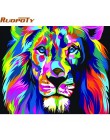 RUOPOTY obraz w ramie kolorowy lew zwierzęta ręcznie malowany obrazek według numerów zestaw płótno według numerów do wystroju do