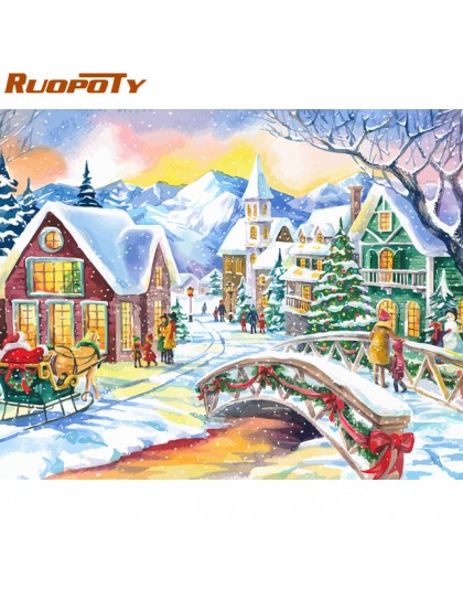 RUOPOTY obraz świąteczny DIY malowanie przez zestawy liczb krajobraz nowoczesne ręcznie malowany olejny malarstwo dla domu dekor
