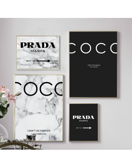 Nowoczesna moda marmur Coco cytaty plakaty i druki czarny biały Vogue zdjęcia na płótnie malarstwo do salonu Home Decor