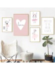 Plakat pokoju dziecięcego różowy królik dzieci plakat Baby Girl Room Decor obraz ścienny na płótnie grafiki do pokoju dziecięceg
