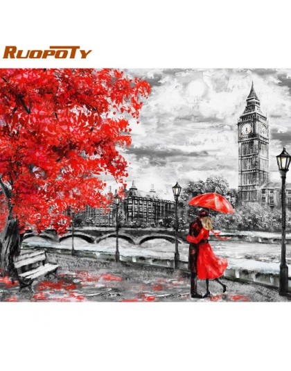 RUOPOTY ramka ręcznie malowany obrazek według numerów londyn kochanek krajobraz nowoczesny obraz ścienny akrylowe kolorowanie we