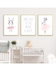 Plakat pokoju dziecięcego różowy królik dzieci plakat Baby Girl Room Decor obraz ścienny na płótnie grafiki do pokoju dziecięceg