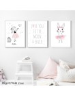 Plakat pokoju dziecięcego różowy królik dzieci plakat Baby Girl Room Decor obraz ścienny na płótnie grafiki do pokoju dziecięceg