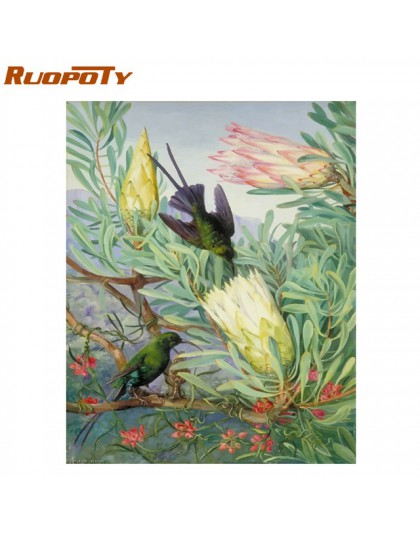 RUOPOTY ramka ręcznie malowany obrazek według numerów motyl zwierzęta nowoczesny obraz ścienny na płótnie farba akrylowa według 
