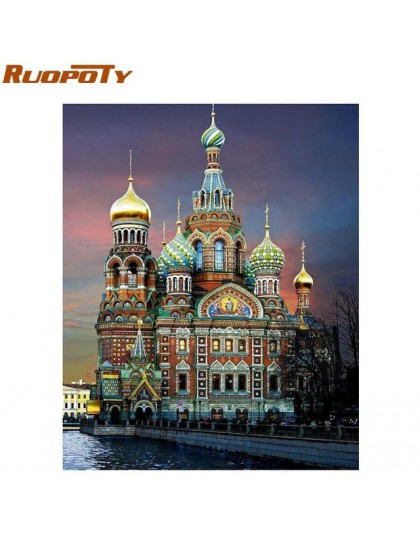 RUOPOTY 60x75cm ramka zamkowa ręcznie malowany obrazek według numerów pejzaż farba akrylowa według numeru obraz ścienny ręcznie 