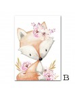 Woodland nadruk zwierzęta przedszkole płótno malarstwo nazwa własna Wall Art różowe kwiaty plakat Nordic Wall zdjęcia Baby Girl 
