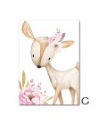 Woodland nadruk zwierzęta przedszkole płótno malarstwo nazwa własna Wall Art różowe kwiaty plakat Nordic Wall zdjęcia Baby Girl 