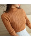 Moda solidny biały i czarne bluzki swetry 2019 zima z długim rękawem swetry z golfem damskie swetry odzież Femme 5218 50