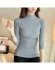 Moda solidny biały i czarne bluzki swetry 2019 zima z długim rękawem swetry z golfem damskie swetry odzież Femme 5218 50