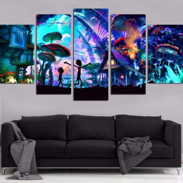 Płótno ścienne artystyczne zdjęcia modularne Home Decor 5 sztuk rick i morty obrazy salon HD drukowane animacje plakaty ramy