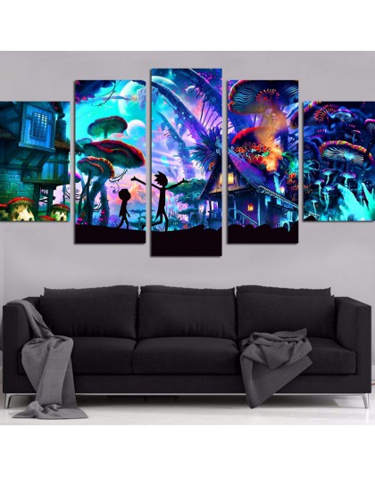 Płótno ścienne artystyczne zdjęcia modularne Home Decor 5 sztuk rick i morty obrazy salon HD drukowane animacje plakaty ramy