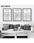 Czarno-biała mapa miasta i świata nowy jork tokio paryż Wall Art plakat na płótnie styl skandynawski obrazy obraz do salonu
