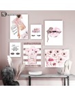 Różowy kwiat perfumy modny plakat rzęsy makijaż ust wydruk płótna artystyczny obraz ścienny obraz nowoczesna dziewczęca dekoracj