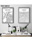 Czarno-biała mapa miasta i świata nowy jork tokio paryż Wall Art plakat na płótnie styl skandynawski obrazy obraz do salonu