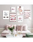 Różowy kwiat perfumy modny plakat rzęsy makijaż ust wydruk płótna artystyczny obraz ścienny obraz nowoczesna dziewczęca dekoracj